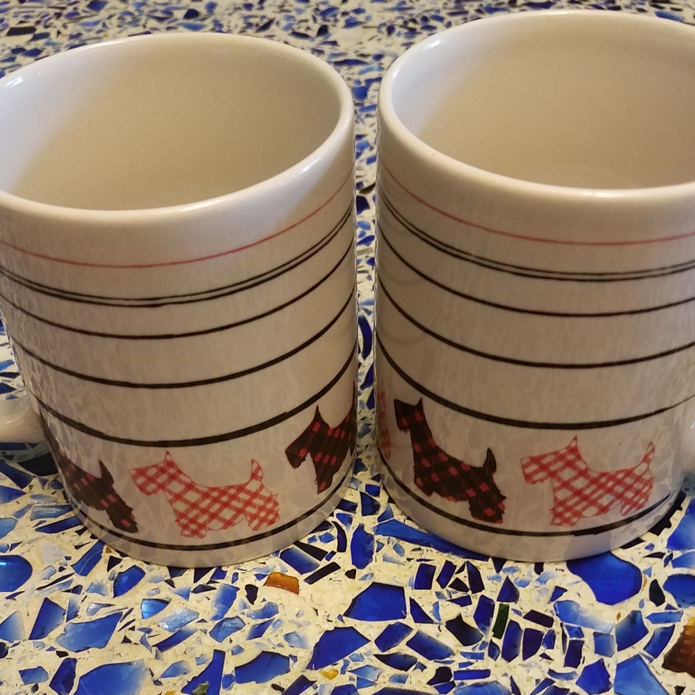 pair scotty dog coffee mugs striped red black mrsf
